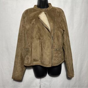 Lauren Ralph Lauren Faux Suede Full Zip Jacket Brown XL